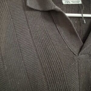 Zara Dark Brown Ribbed Sweater